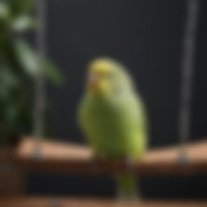 Exotic budgerigar perched on a swing, highlighting its social nature.