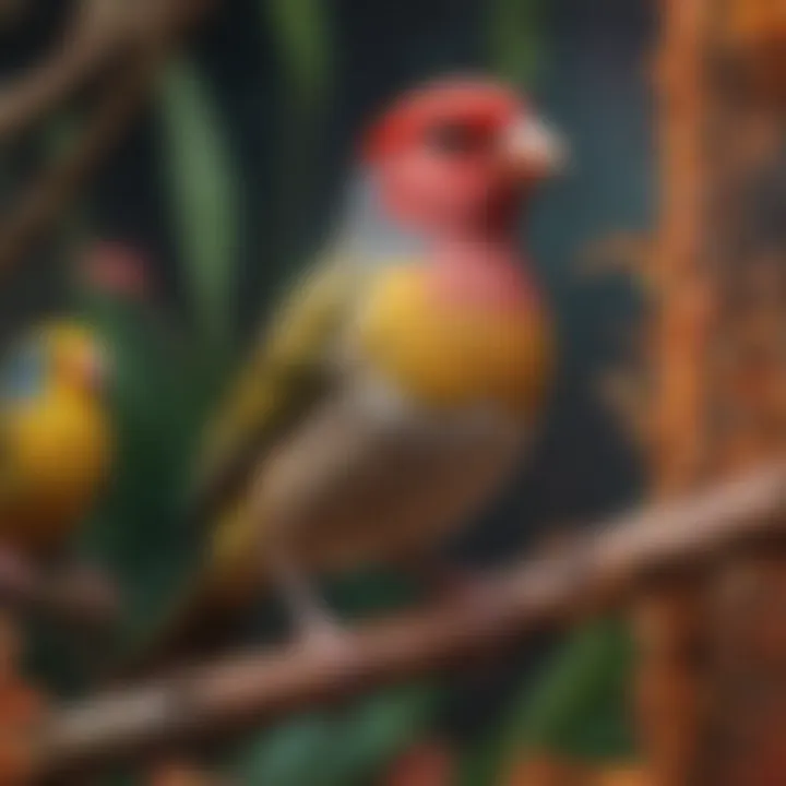 Majestic finch in a colorful aviary, illustrating its lively nature.