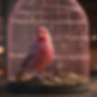 A cozy bird cage designed for pink pet birds