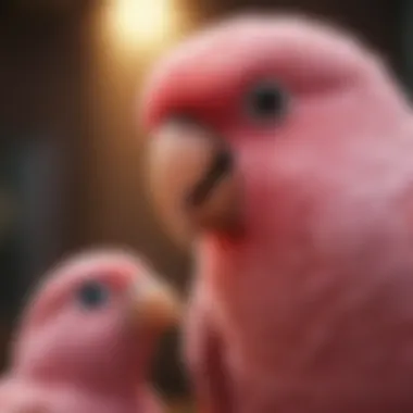 A joyful interaction between a pet owner and a pink bird