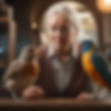Bonding with a Beloved Bird Bird owner interacting with a pet bird