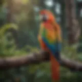 A vibrant parrot perched on a branch, showcasing its colorful feathers