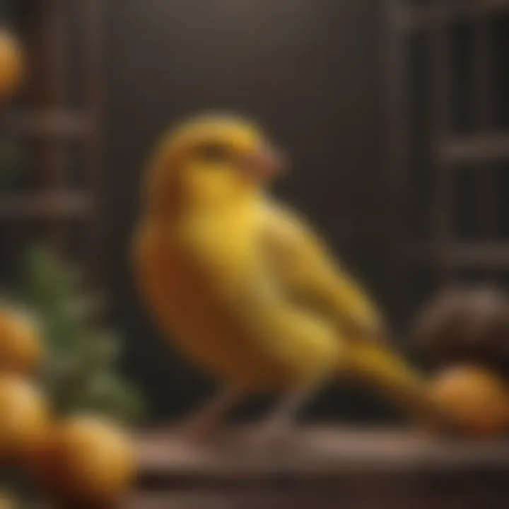 A serene canary in a cozy cage, illustrating a well-maintained bird environment.