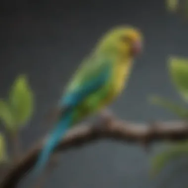 A vibrant parakeet perched on a branch