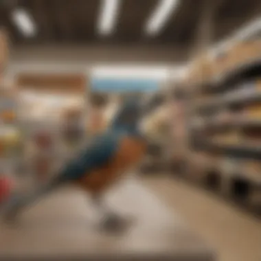 Interior view of a Petco store highlighting bird care environments.