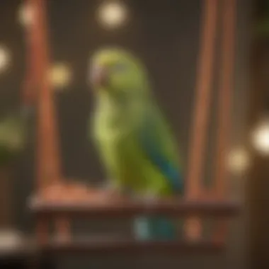 Parakeet Enjoying Its Play Space Vibrant parakeet perched on a colorful swing