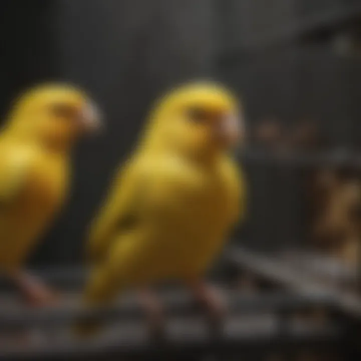 Close-up of enrichment accessories for canary cages