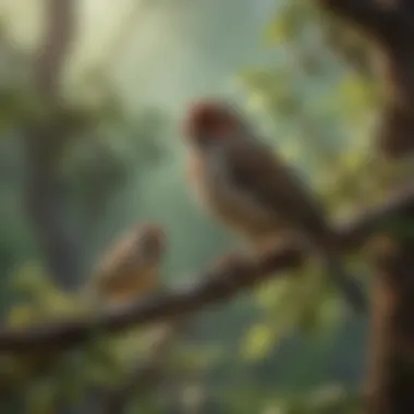 Finches Flourishing in a Tranquil Aviary A serene setting with a finch in a cozy aviary