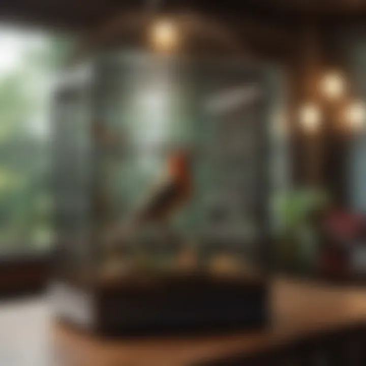 Spacious indoor bird cage with natural elements