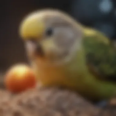 A close-up of a budgerigar enjoying seeds