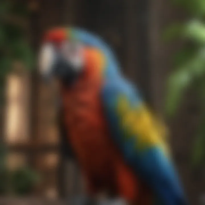 A stunning macaw displaying its feathers