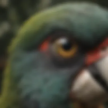 A close-up of a parrot's intelligent eyes, conveying its curious nature.