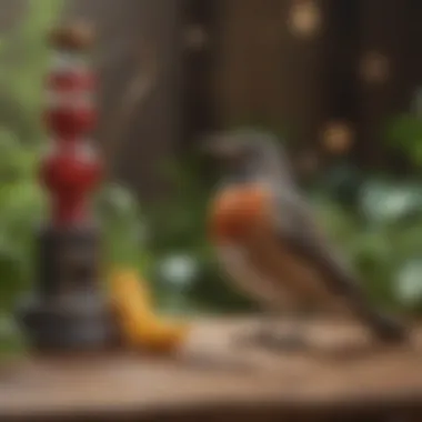 Enhancing Avian Environments with Toys A serene avian habitat enhanced by the presence of the drinking bird toy.