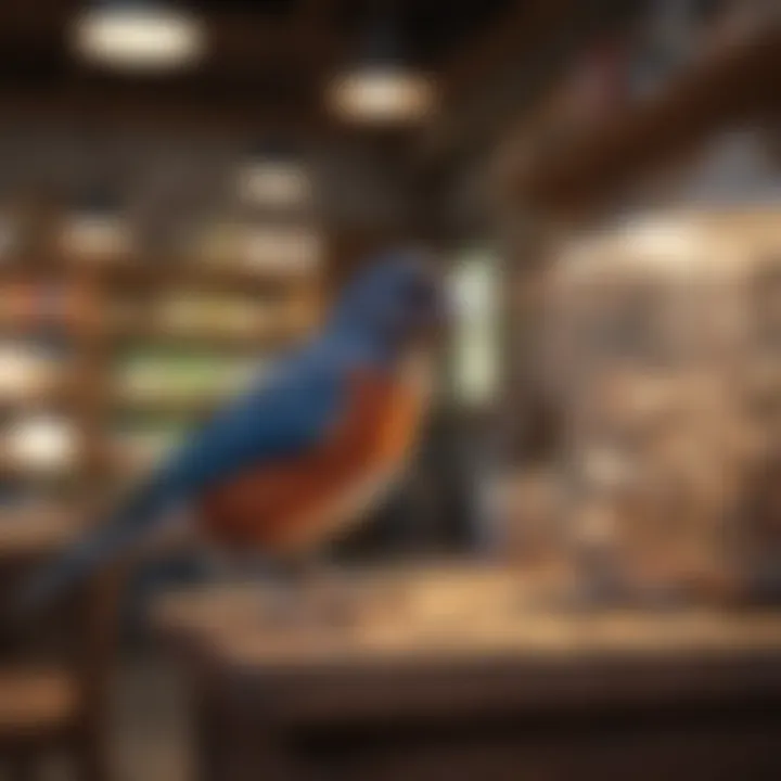 A cozy pet store showcasing bird supplies and puzzles