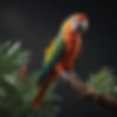 A vibrant parrot perched on a branch, showcasing its colorful feathers.