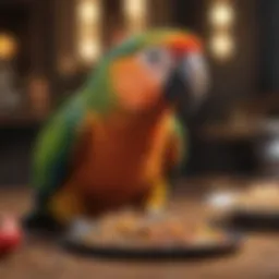 Colorful parrot enjoying a nutritious meal