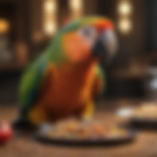 Colorful parrot enjoying a nutritious meal