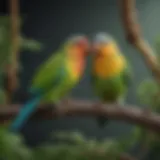 Colorful parakeets perched on a branch