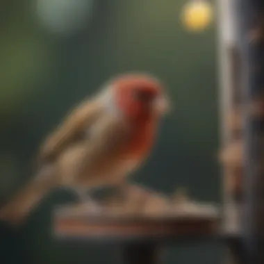 A lively finch hopping on a feeder