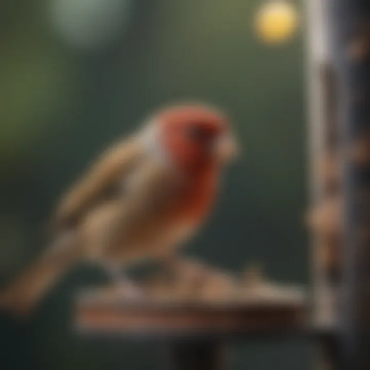 A lively finch hopping on a feeder