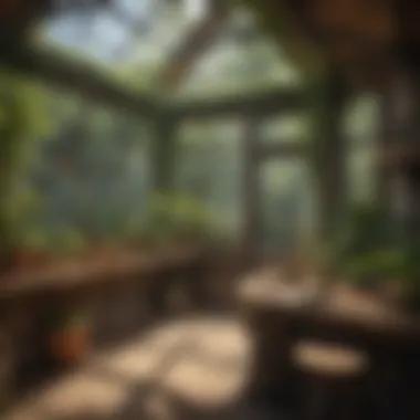Natural Environment in a Walk-in Aviary Interior view of a walk-in aviary showcasing natural elements like plants, rocks, and wooden structures.