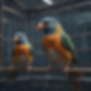 Pet birds enjoying their space in a flying cage