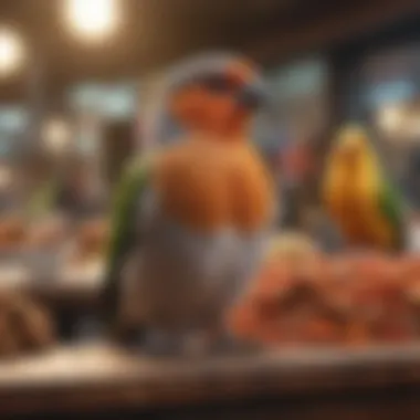 Buzzing Local Markets for Bird Enthusiasts Local market scene specializing in pet bird supplies.