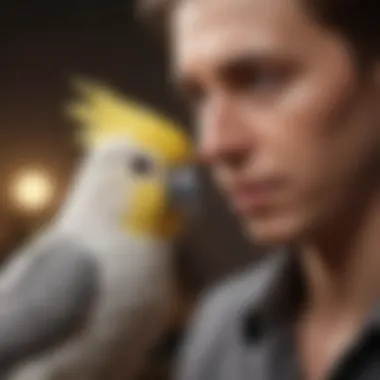 Intelligent cockatiel engaging with its owner