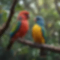 Colorful Australian pet birds perched on a branch