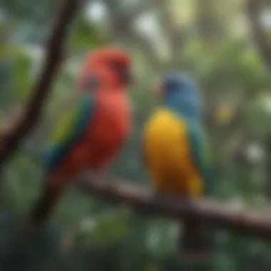 Vibrant Avian Companions of Australia Colorful Australian pet birds perched on a branch