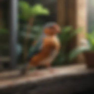 Diverse Species in a Harmonious Aviary A serene aviary showcasing different bird species