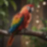 A vibrant parrot perched gracefully on a branch, showcasing its colorful feathers