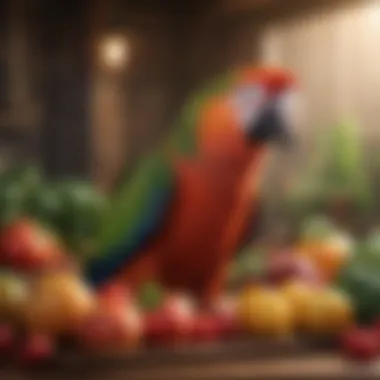 A colorful array of fresh fruits and vegetables suitable for parrots