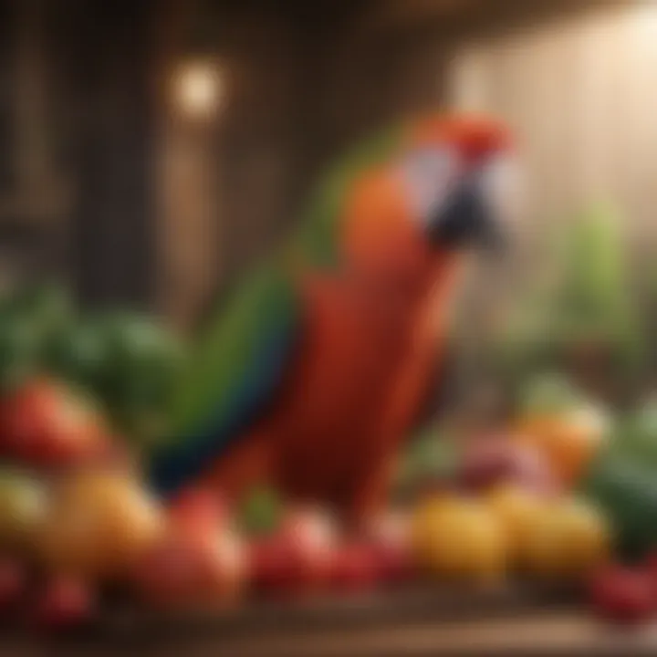 A colorful array of fresh fruits and vegetables suitable for parrots