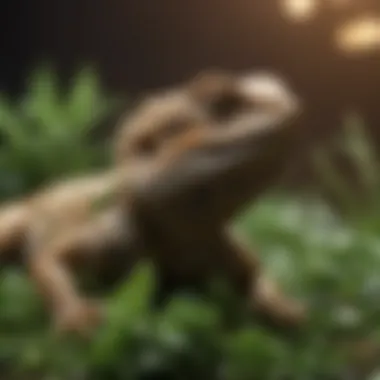 Juvenile bearded dragon enjoying fresh greens