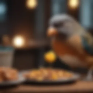 Healthy Feeding Practices for Happy Birds A pet bird enjoying its meal in a safe and stimulating environment.