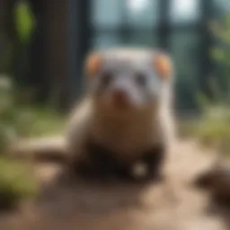 A playful ferret exploring its surroundings