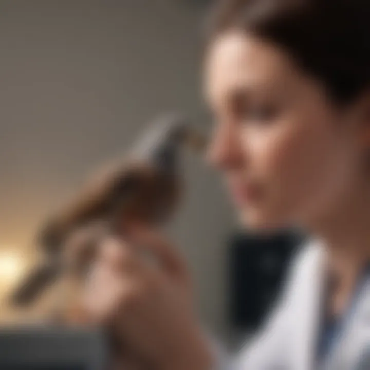 Veterinarian examining a bird in a clinic