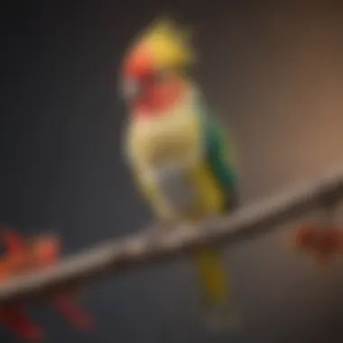 A vibrant cockatiel perched on a branch, showcasing its colorful feathers.