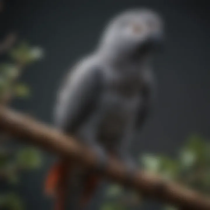 A beautiful African Grey parrot perched on a branch