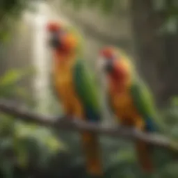 A vibrant parrot perched on a branch, symbolizing the joy of birds in a new home