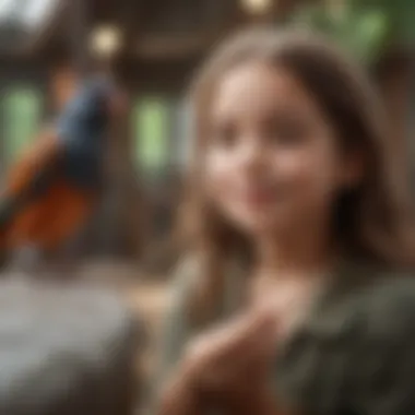 A child petting a bird at a local facility