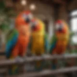 Colorful parrots in an interactive aviary