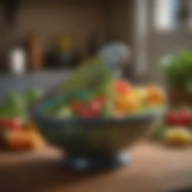 Nutrient-Rich Fresh Foods A colorful bowl filled with fresh fruits and vegetables suitable for budgies.