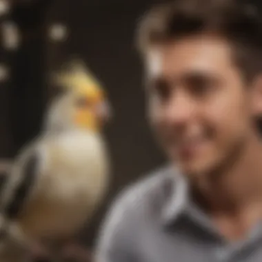 Cheerful Cockatiel Interacting with Its Owner A cheerful cockatiel interacting with its owner
