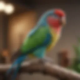 A colorful parakeet perched on a finger