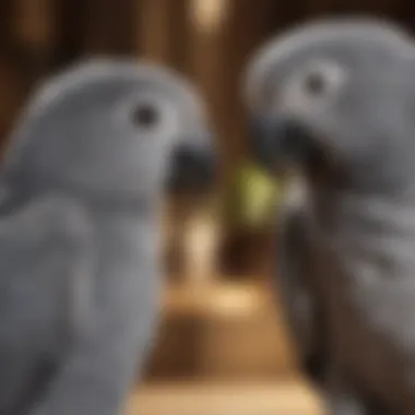 A close-up of a gray parrot interacting with a person, demonstrating its intelligence.