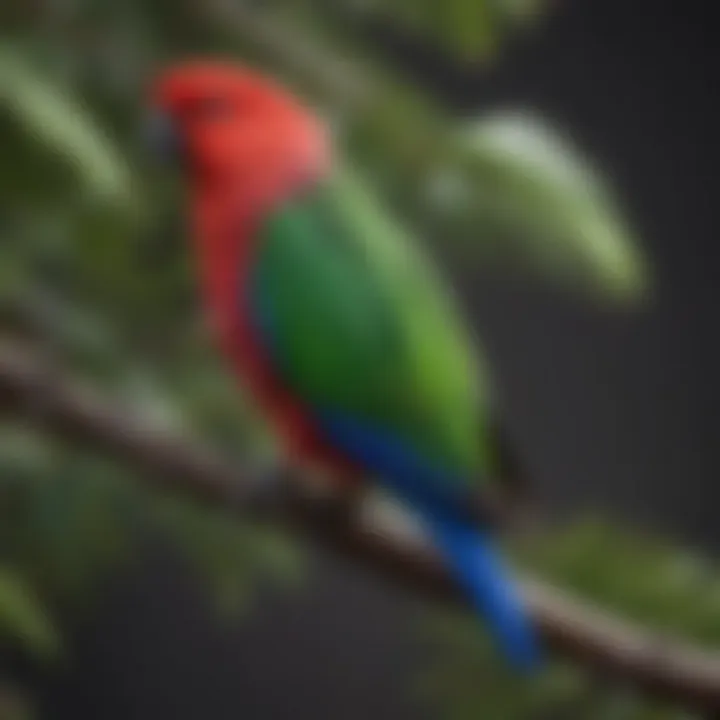 A vibrant Eclectus parrot perched on a branch showcasing its colorful plumage.