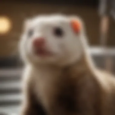 A ferret at a veterinary check-up, emphasizing health care