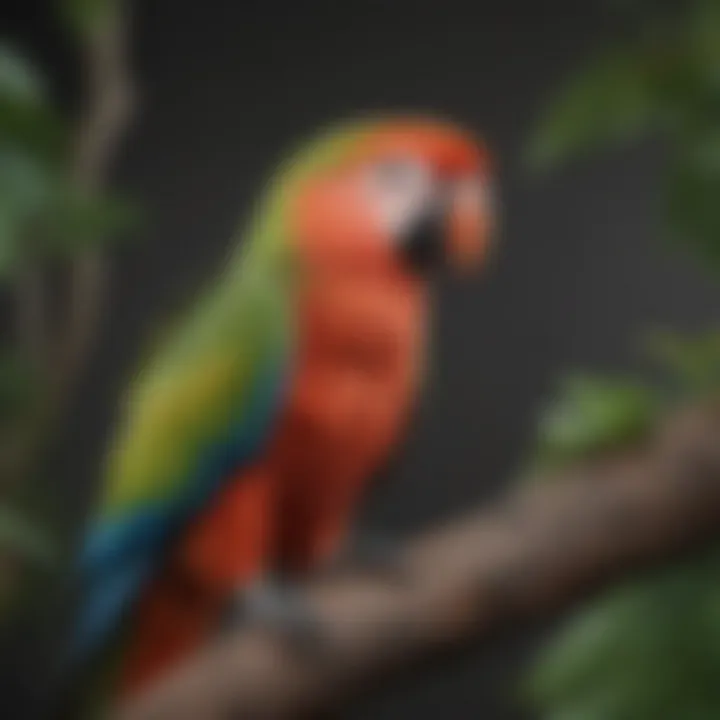 A vibrant parrot perched on a branch, showcasing its healthy beak